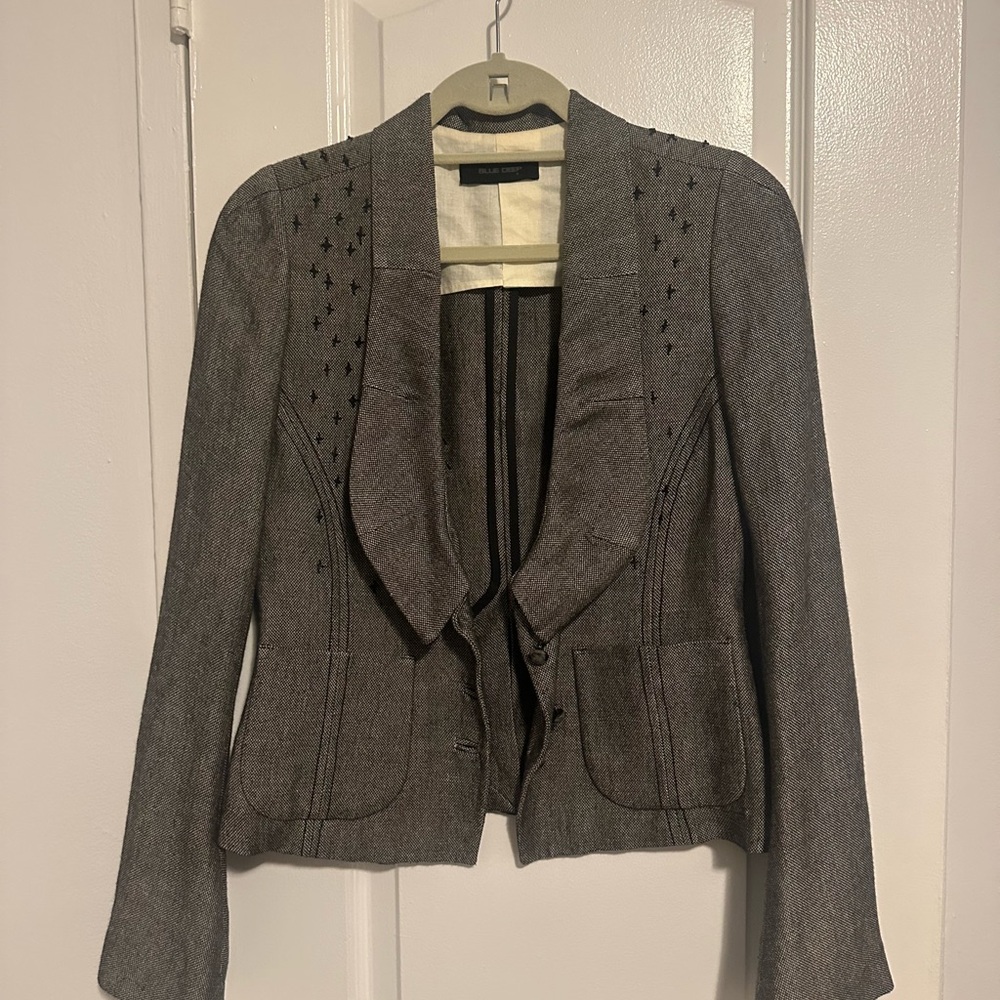 Gray Tailored Blazer with Lace Detailing